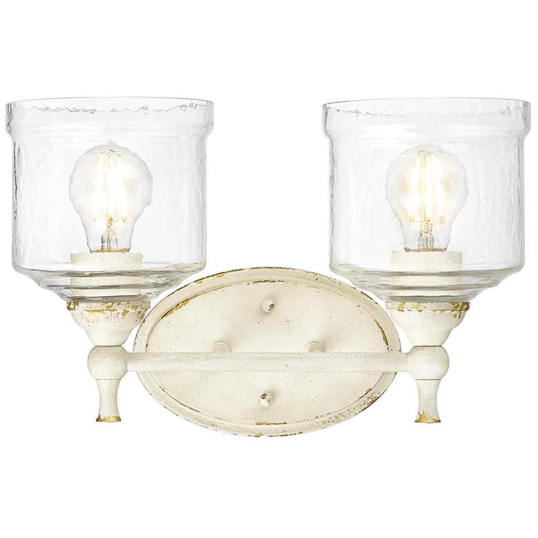 Image 2 Keating 2 Light Bath Vanity in Antique Ivory w Hammered Water Glass Shade