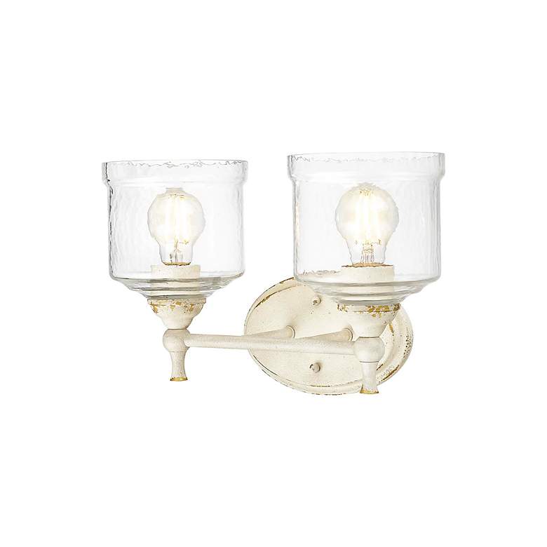 Image 3 Keating 2 Light Bath Vanity in Antique Ivory w Hammered Water Glass Shade more views