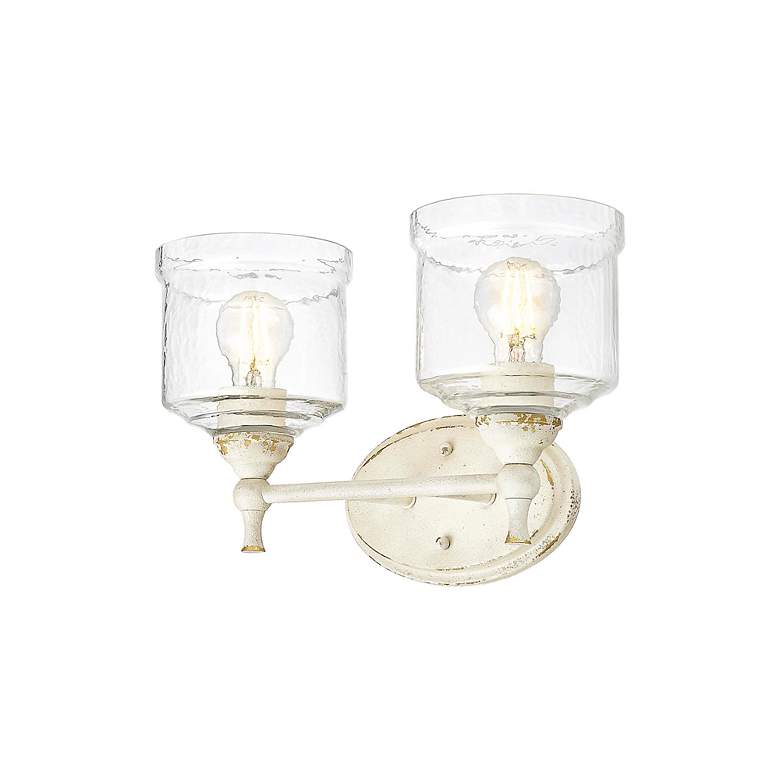 Image 5 Keating 2 Light Bath Vanity in Antique Ivory w Hammered Water Glass Shade more views