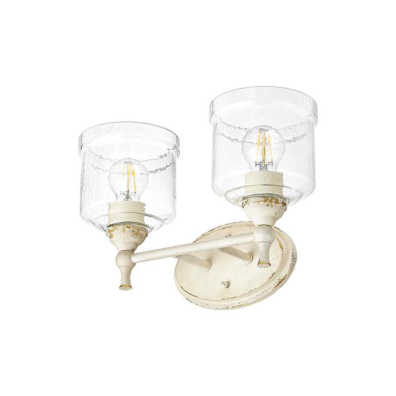 Image 6 Keating 2 Light Bath Vanity in Antique Ivory w Hammered Water Glass Shade more views