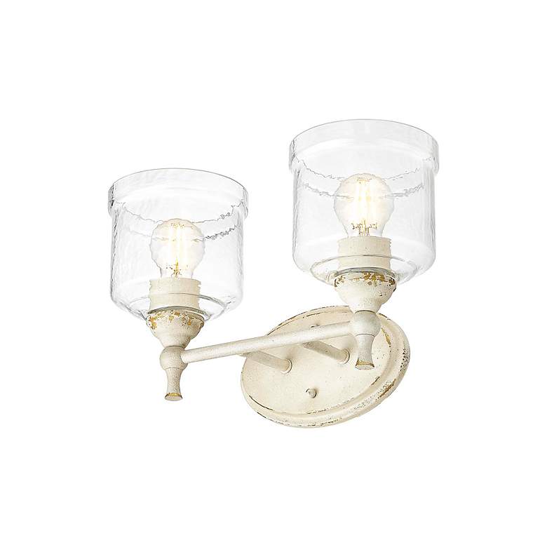 Image 7 Keating 2 Light Bath Vanity in Antique Ivory w Hammered Water Glass Shade more views