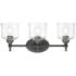 Keating 3 Light Bath Vanity Antique Black Iron w Hammered Water Glass Shade