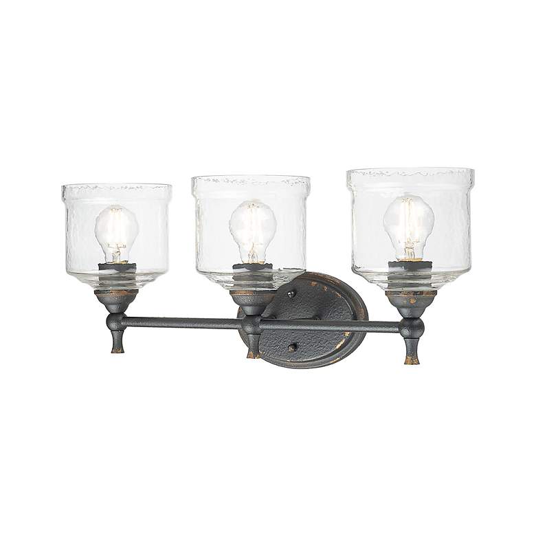 Image 3 Keating 3 Light Bath Vanity Antique Black Iron w Hammered Water Glass Shade more views