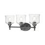 3_Keating 3 Light Bath Vanity Antique Black Iron w Hammered Water Glass Shade more views