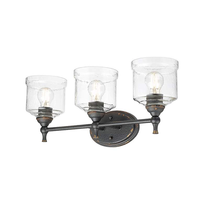Image 5 Keating 3 Light Bath Vanity Antique Black Iron w Hammered Water Glass Shade more views