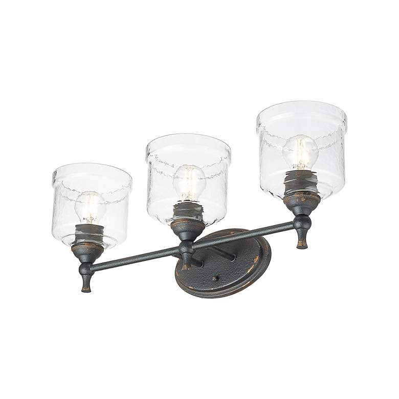 Image 6 Keating 3 Light Bath Vanity Antique Black Iron w Hammered Water Glass Shade more views