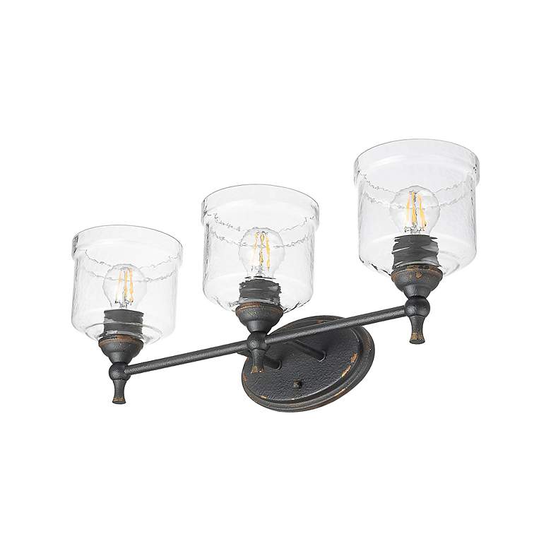 Image 7 Keating 3 Light Bath Vanity Antique Black Iron w Hammered Water Glass Shade more views