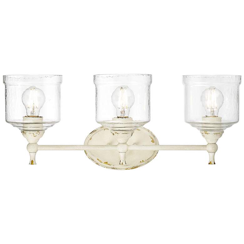 Image 2 Keating 3 Light Bath Vanity in Antique Ivory w Hammered Water Glass Shade