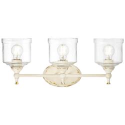 Keating 3 Light Bath Vanity in Antique Ivory w Hammered Water Glass Shade