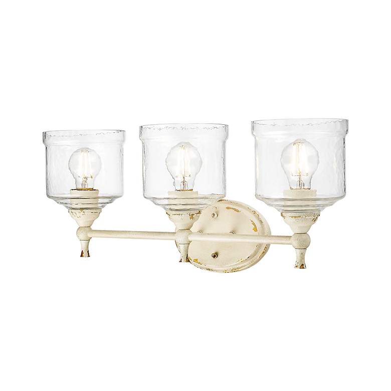 Image 3 Keating 3 Light Bath Vanity in Antique Ivory w Hammered Water Glass Shade more views