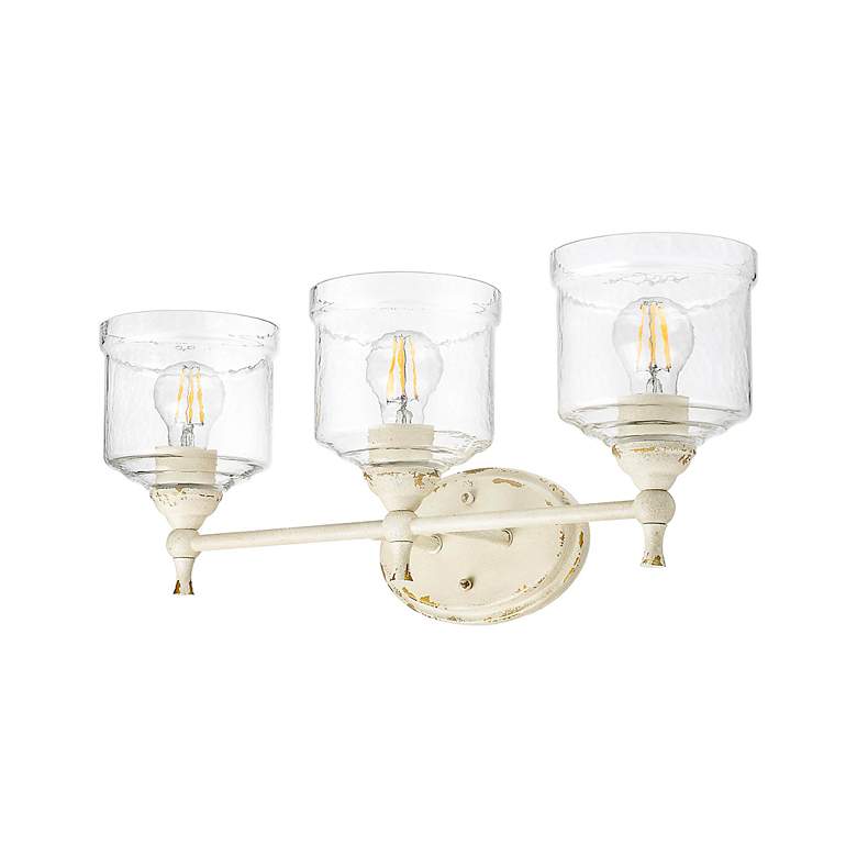 Image 4 Keating 3 Light Bath Vanity in Antique Ivory w Hammered Water Glass Shade more views