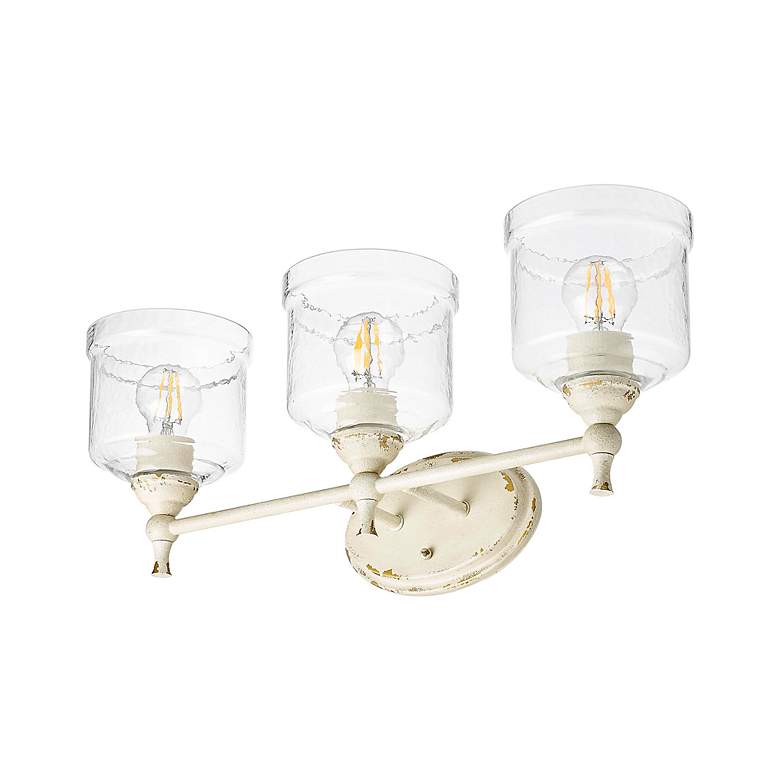 Image 6 Keating 3 Light Bath Vanity in Antique Ivory w Hammered Water Glass Shade more views