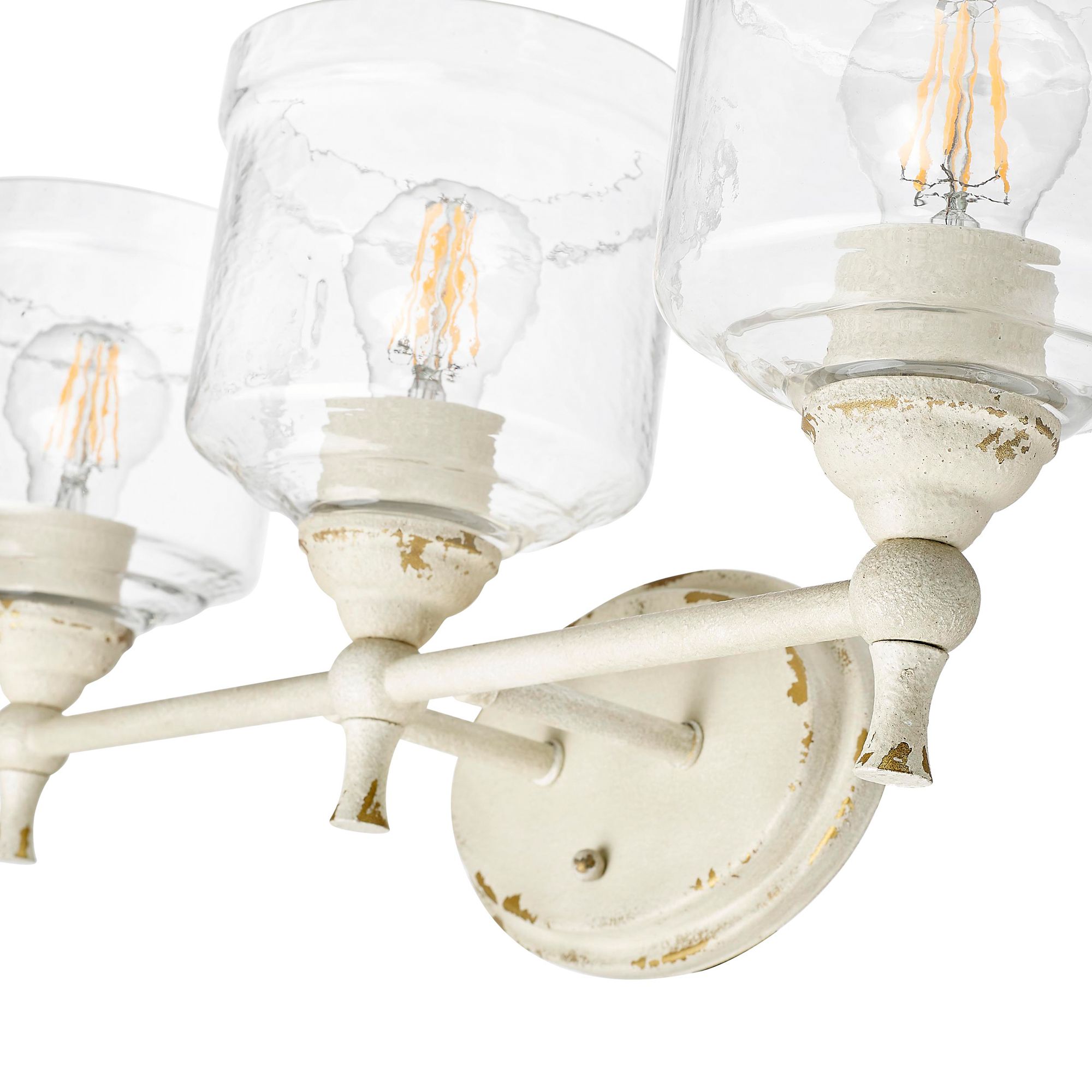 Keating 3 Light Bath Vanity in Antique Ivory w Hammered Water Glass Shade