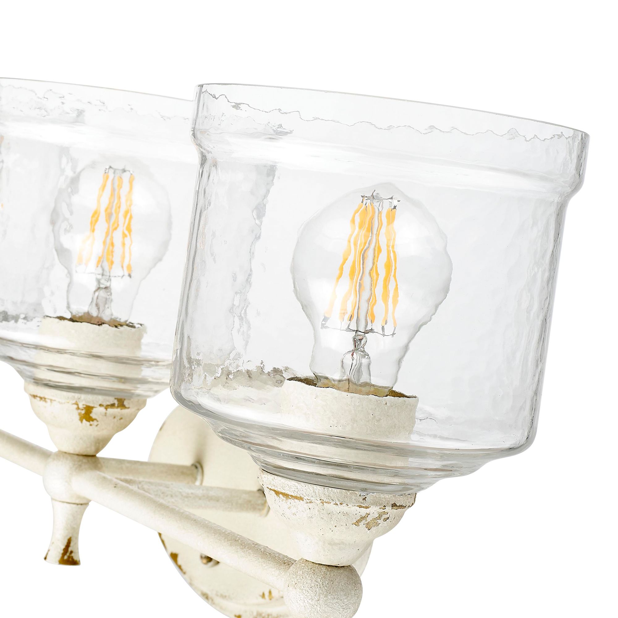 Keating 3 Light Bath Vanity in Antique Ivory w Hammered Water Glass Shade