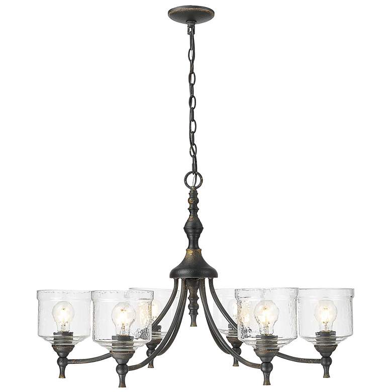 Image 1 Keating 6 Light Chandelier Antique Black Iron w Hammered Water Glass Shade