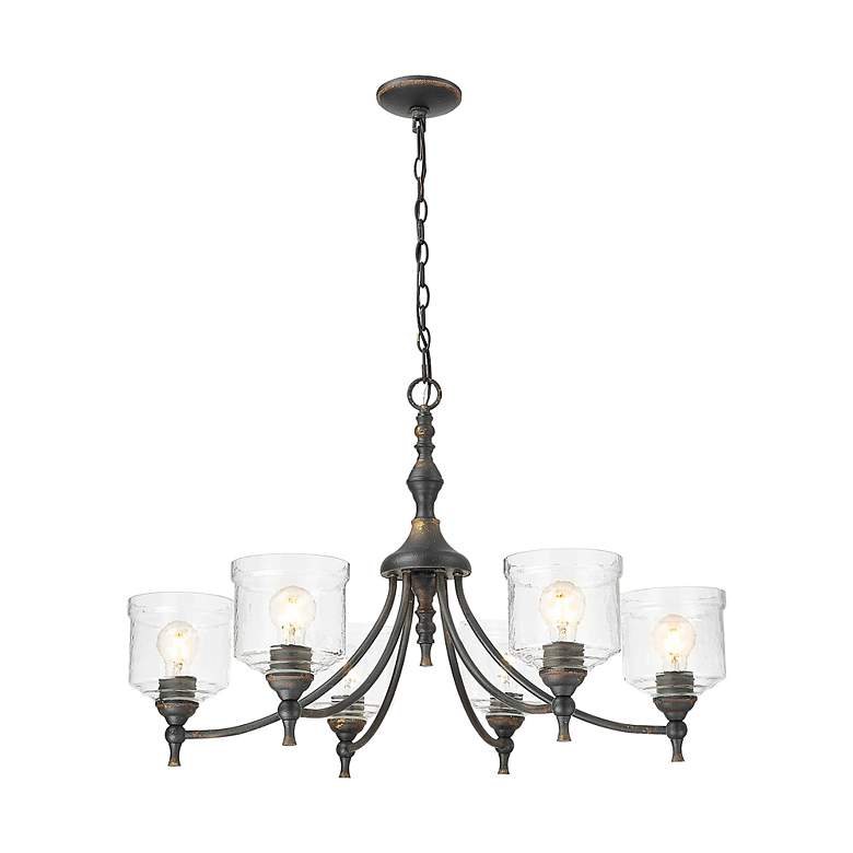 Image 3 Keating 6 Light Chandelier Antique Black Iron w Hammered Water Glass Shade more views