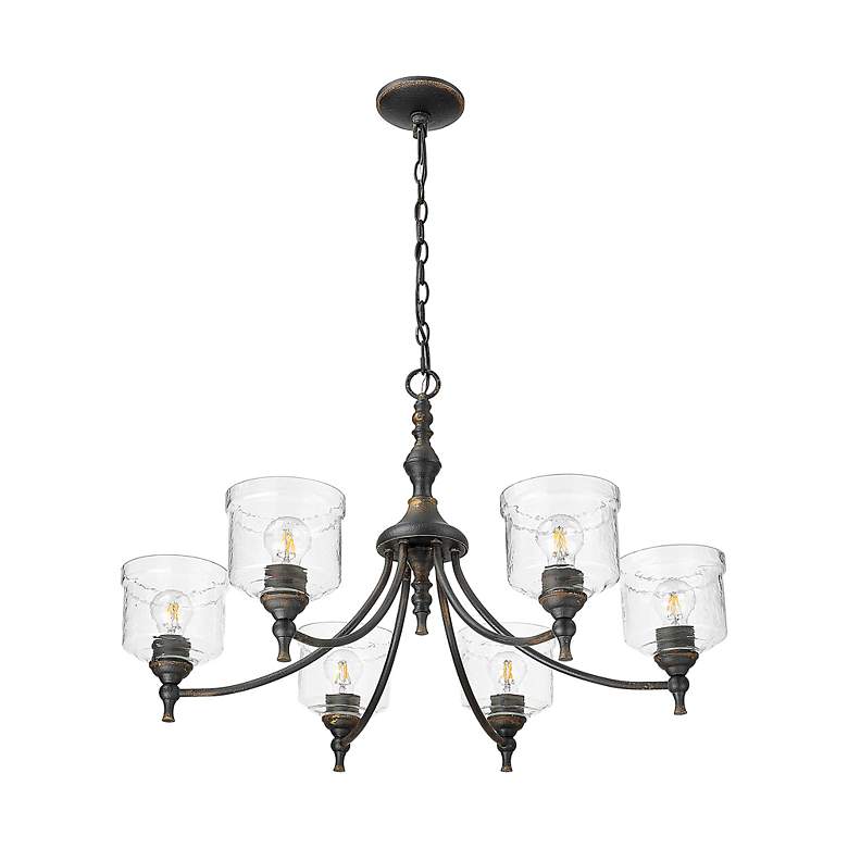 Image 4 Keating 6 Light Chandelier Antique Black Iron w Hammered Water Glass Shade more views