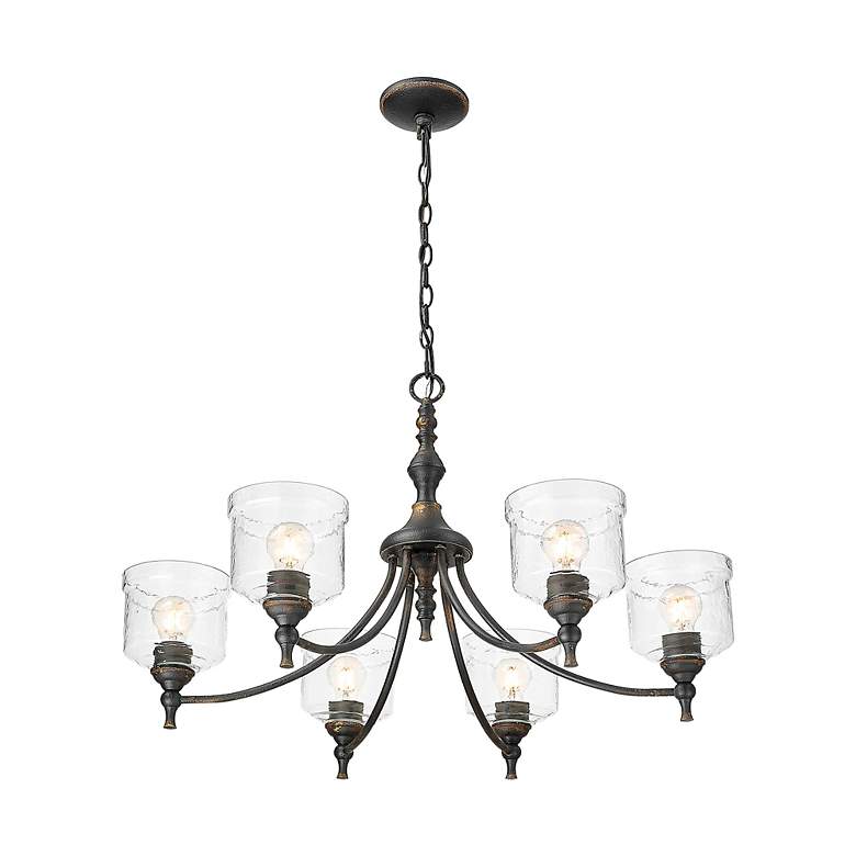 Image 5 Keating 6 Light Chandelier Antique Black Iron w Hammered Water Glass Shade more views