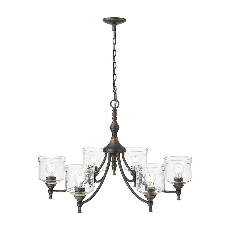 Image 6 Keating 6 Light Chandelier Antique Black Iron w Hammered Water Glass Shade more views