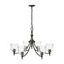 6_Keating 6 Light Chandelier Antique Black Iron w Hammered Water Glass Shade more views