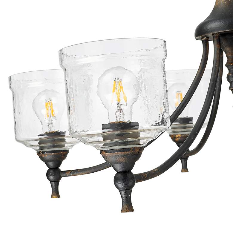 Image 7 Keating 6 Light Chandelier Antique Black Iron w Hammered Water Glass Shade more views