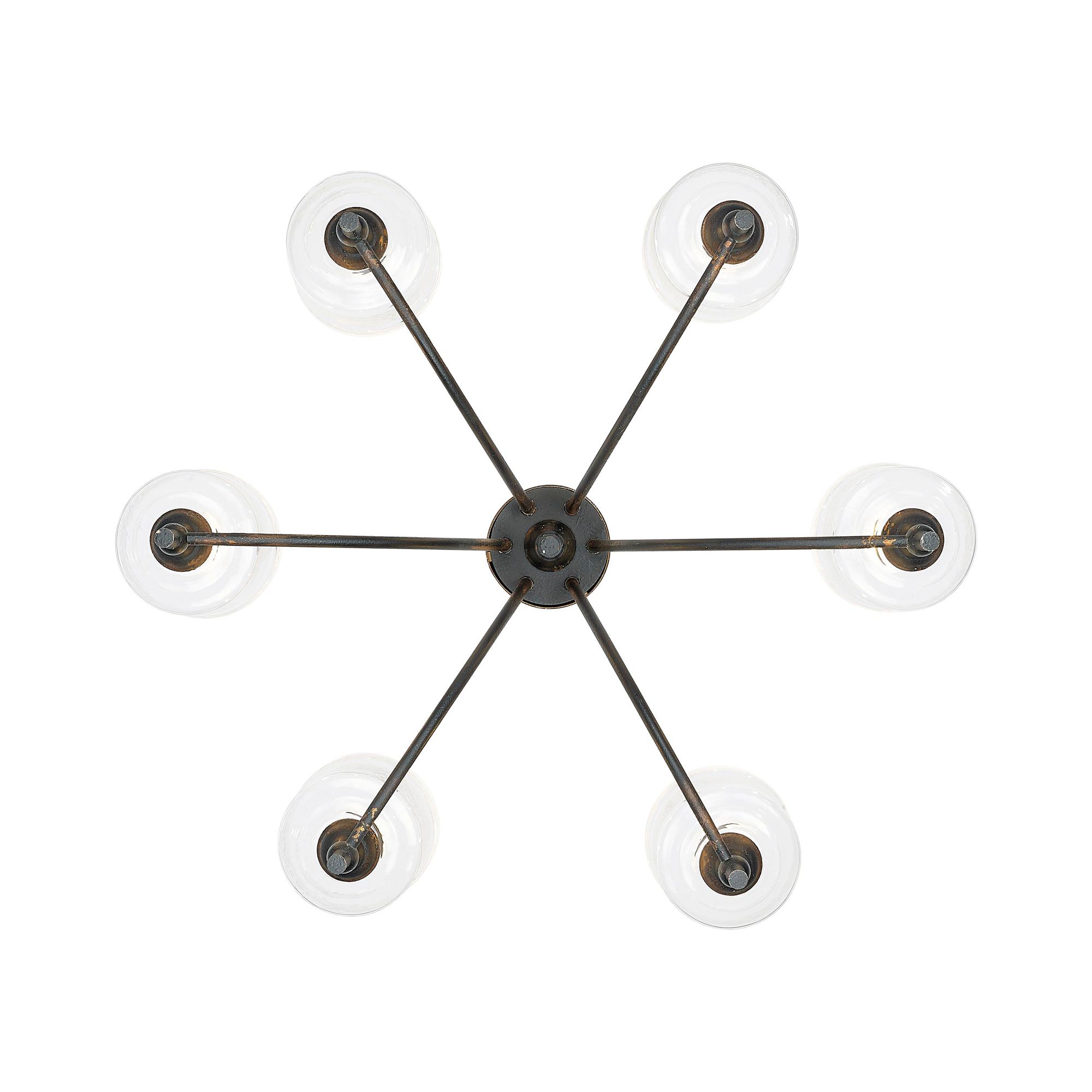 Keating 6 Light Chandelier Antique Black Iron w Hammered Water Glass Shade