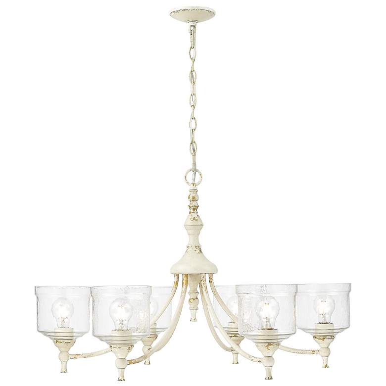 Image 1 Keating 6 Light Chandelier in Antique Ivory with Hammered Water Glass Shade