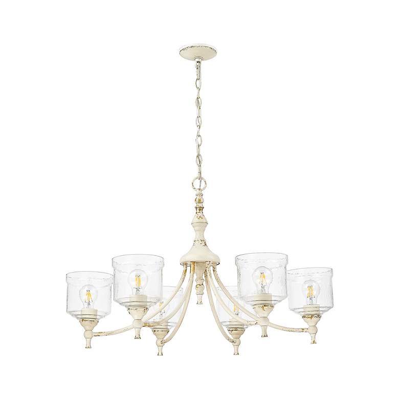 Image 2 Keating 6 Light Chandelier in Antique Ivory with Hammered Water Glass Shade more views