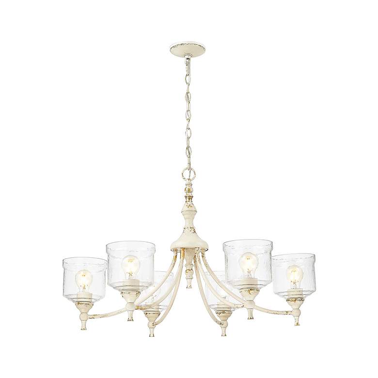Image 3 Keating 6 Light Chandelier in Antique Ivory with Hammered Water Glass Shade more views