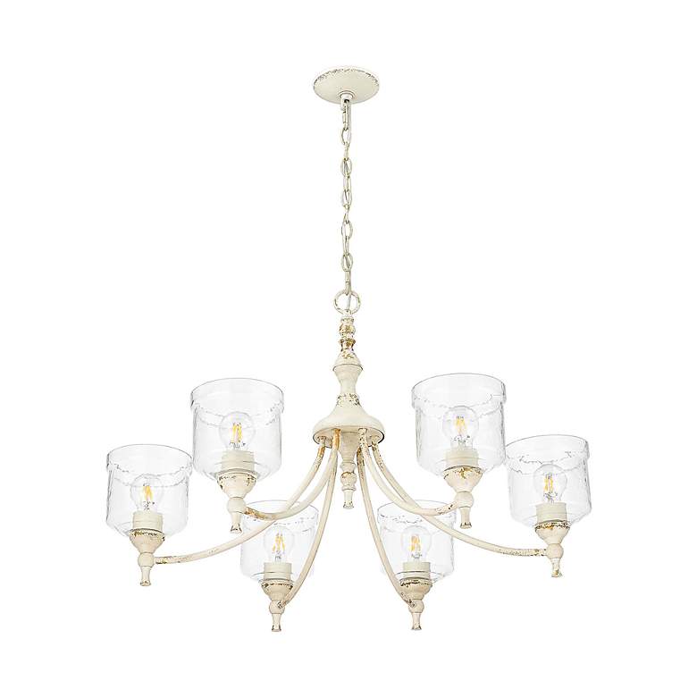 Image 4 Keating 6 Light Chandelier in Antique Ivory with Hammered Water Glass Shade more views
