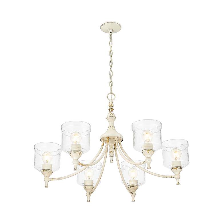 Image 5 Keating 6 Light Chandelier in Antique Ivory with Hammered Water Glass Shade more views