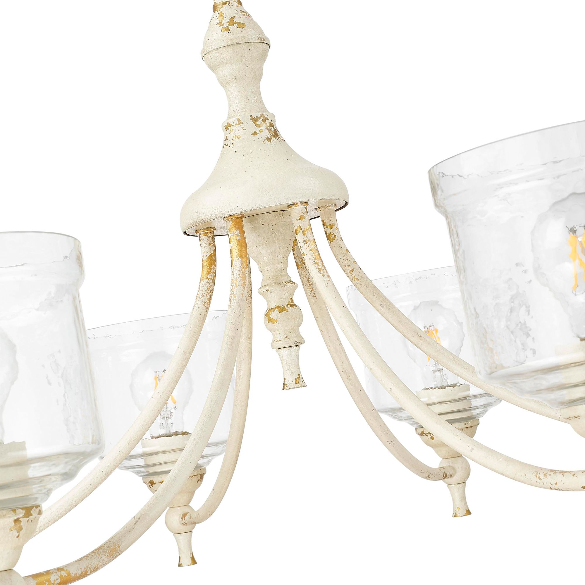Keating 6 Light Chandelier in Antique Ivory with Hammered Water Glass Shade