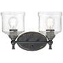2_Keating 9 3/4"H Black Iron 2-Light Sconce w/ Hammered Glass