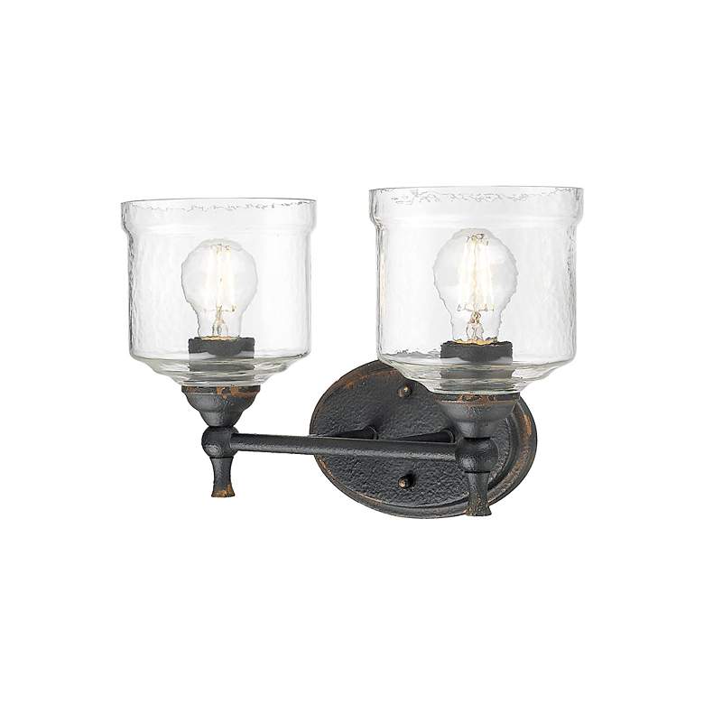 Image 4 Keating 9 3/4"H Black Iron 2-Light Sconce w/ Hammered Glass more views