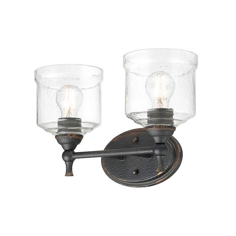 Image 6 Keating 9 3/4"H Black Iron 2-Light Sconce w/ Hammered Glass more views