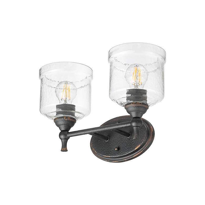 Image 7 Keating 9 3/4"H Black Iron 2-Light Sconce w/ Hammered Glass more views