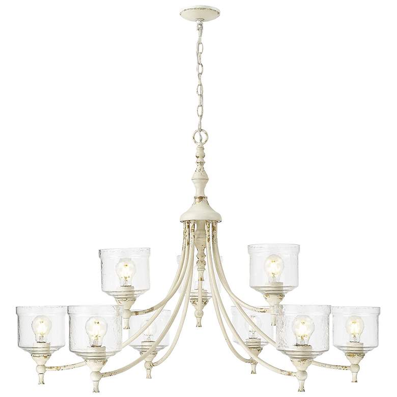 Image 1 Keating 9 Light Chandelier in Antique Ivory with Hammered Water Glass Shade