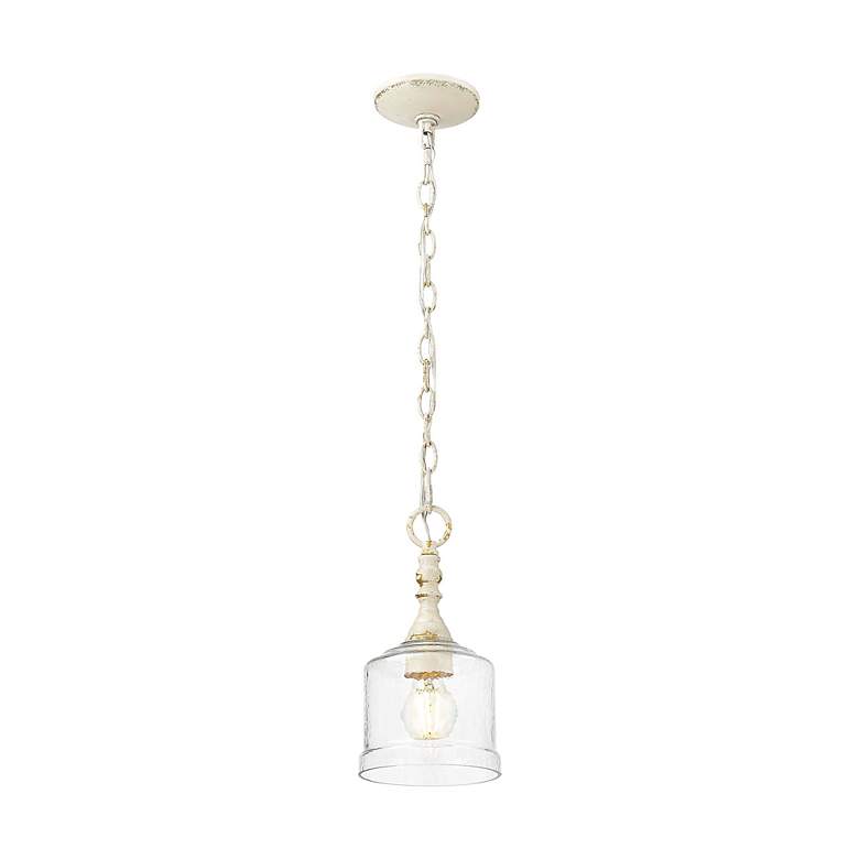 Image 2 Keating Mini Pendant in Antique Black Iron with Hammered Water Glass Shade more views