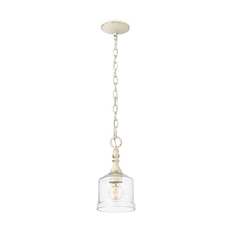 Image 3 Keating Mini Pendant in Antique Black Iron with Hammered Water Glass Shade more views