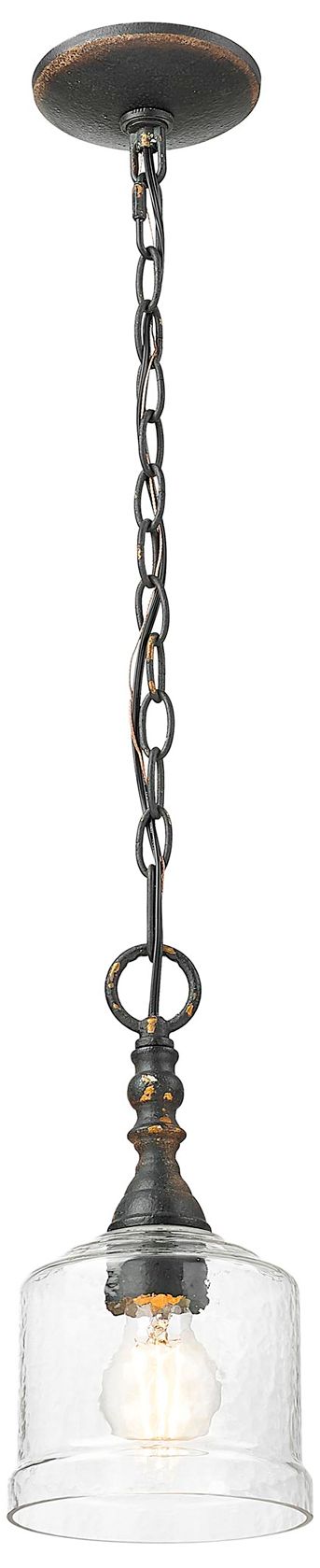 Keating Mini Pendant in Antique Black Iron with Hammered Water Glass Shade
