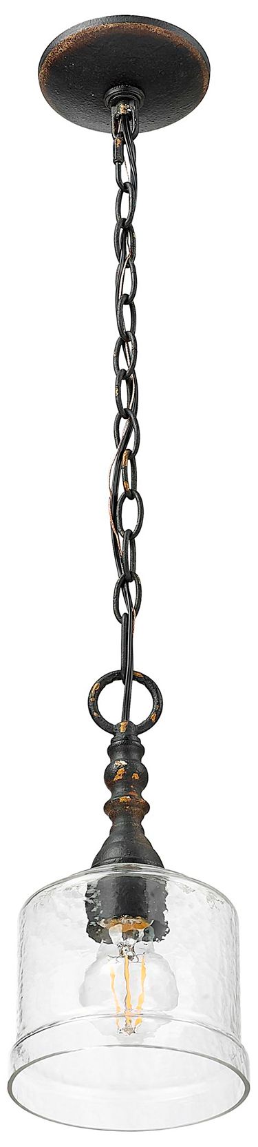 Keating Mini Pendant in Antique Black Iron with Hammered Water Glass Shade