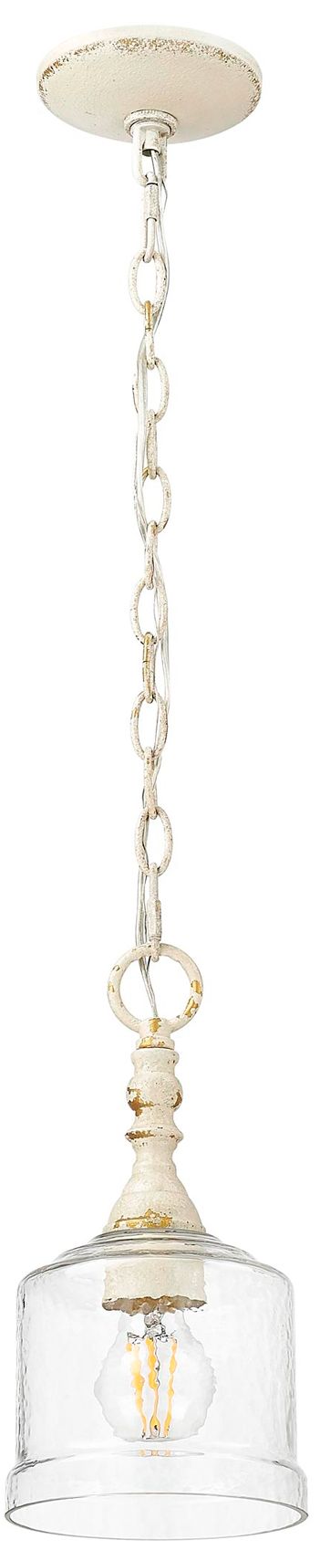 Keating Mini Pendant in Antique Ivory with Hammered Water Glass Shade