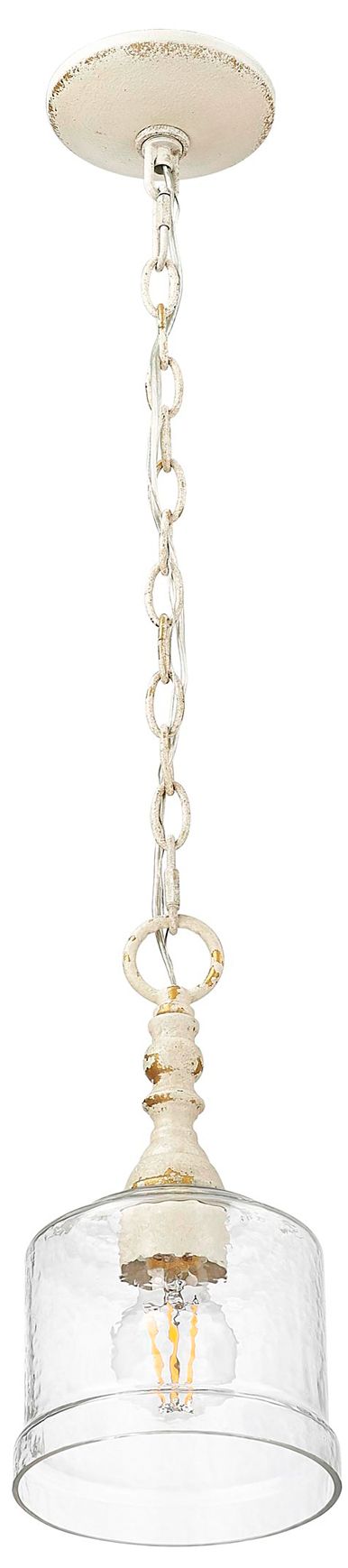 Keating Mini Pendant in Antique Ivory with Hammered Water Glass Shade