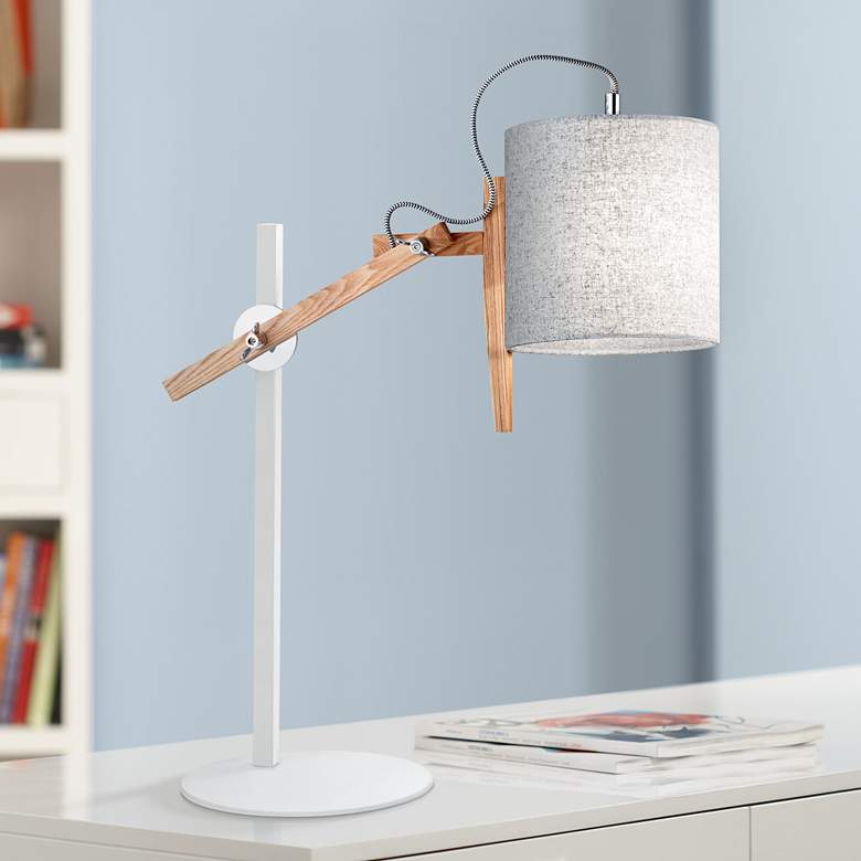 Image 1 Keaton White and Natural Ash Wood Adjustable Desk Lamp