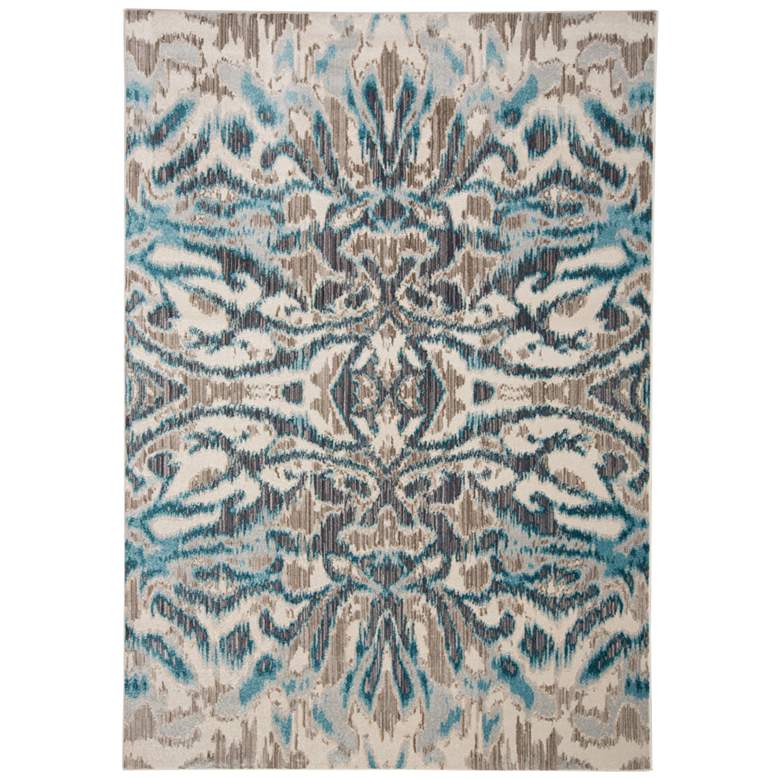 Image 1 Keats 6523467 5'3"x7'6" Teal and Taupe Ikat Print Area Ru
