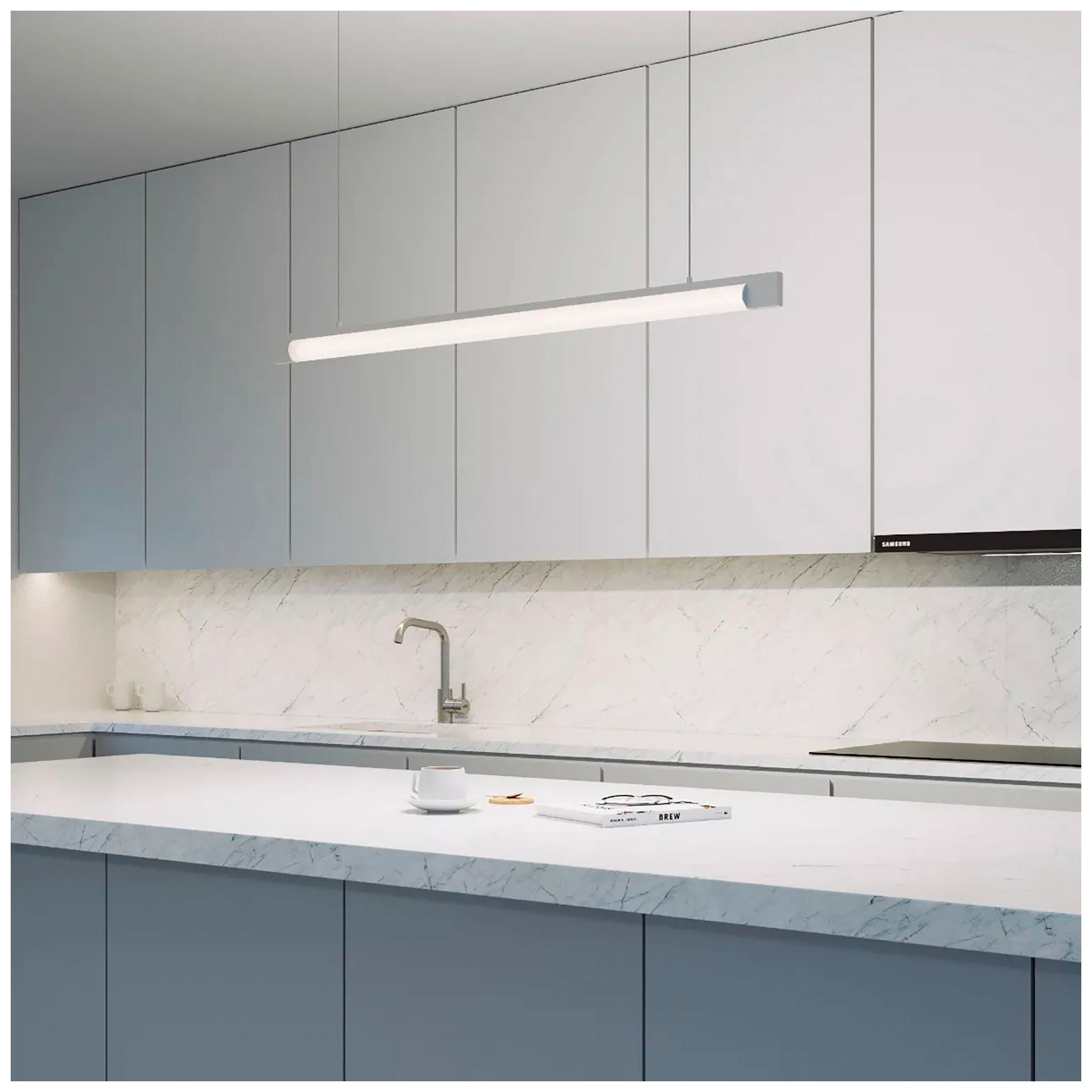Image 3 Keel LED Pendant 44" Wide Bright Satin Aluminum 3000K 240" Cable more views