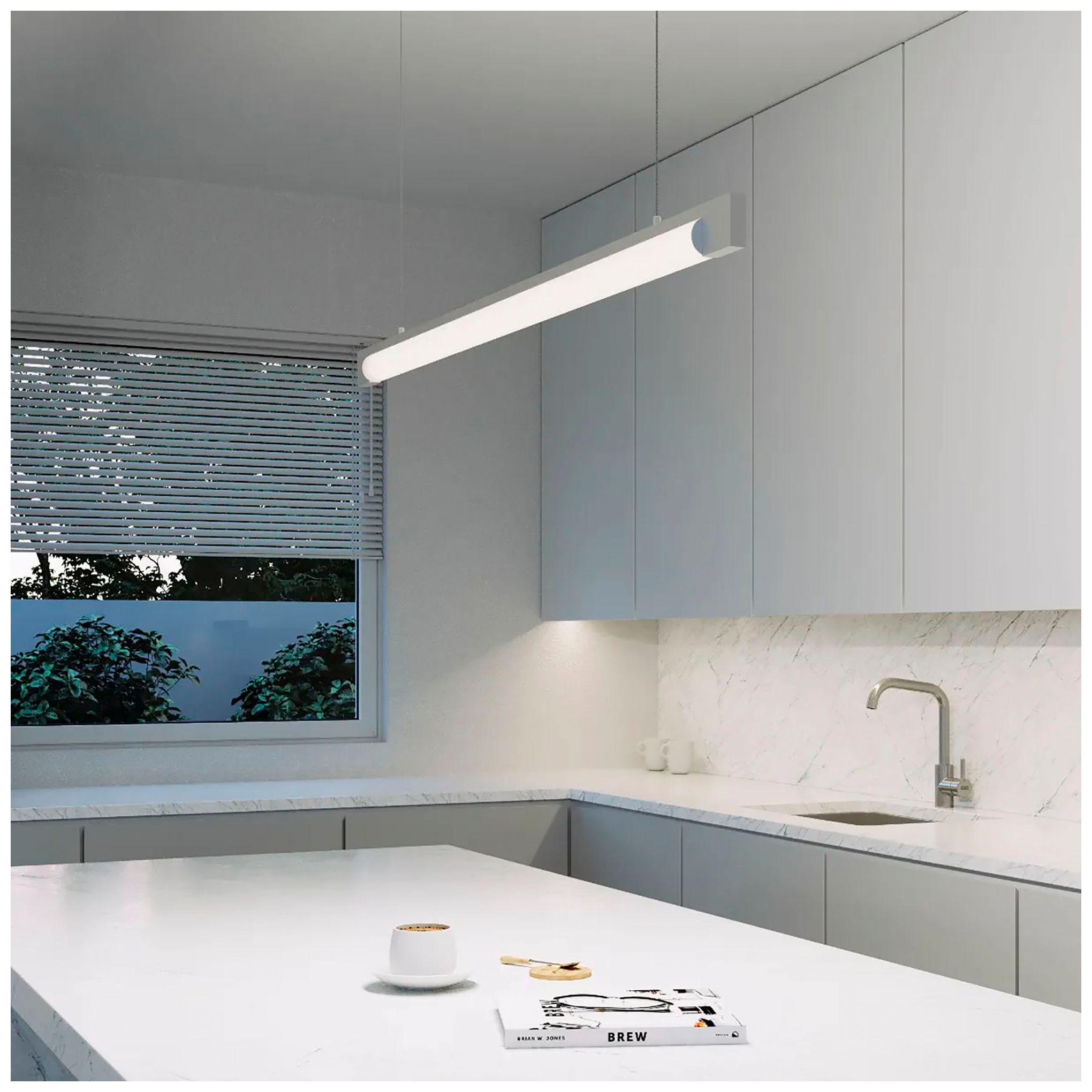 Image 4 Keel LED Pendant 44" Wide Bright Satin Aluminum 3000K 240" Cable more views