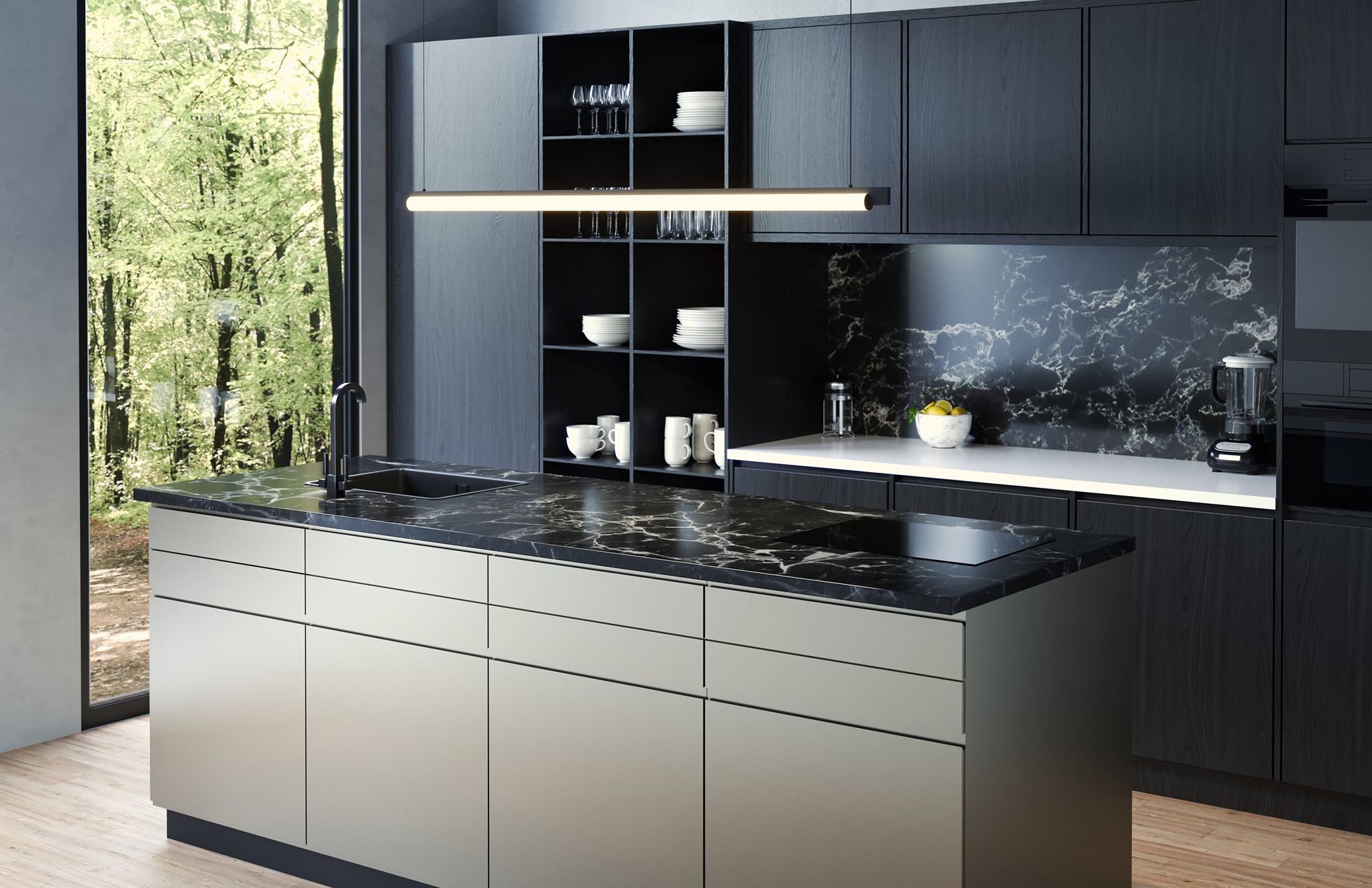 Image 3 Keel LED Pendant 60" Wide Satin Black 3000K 240" Cable more views