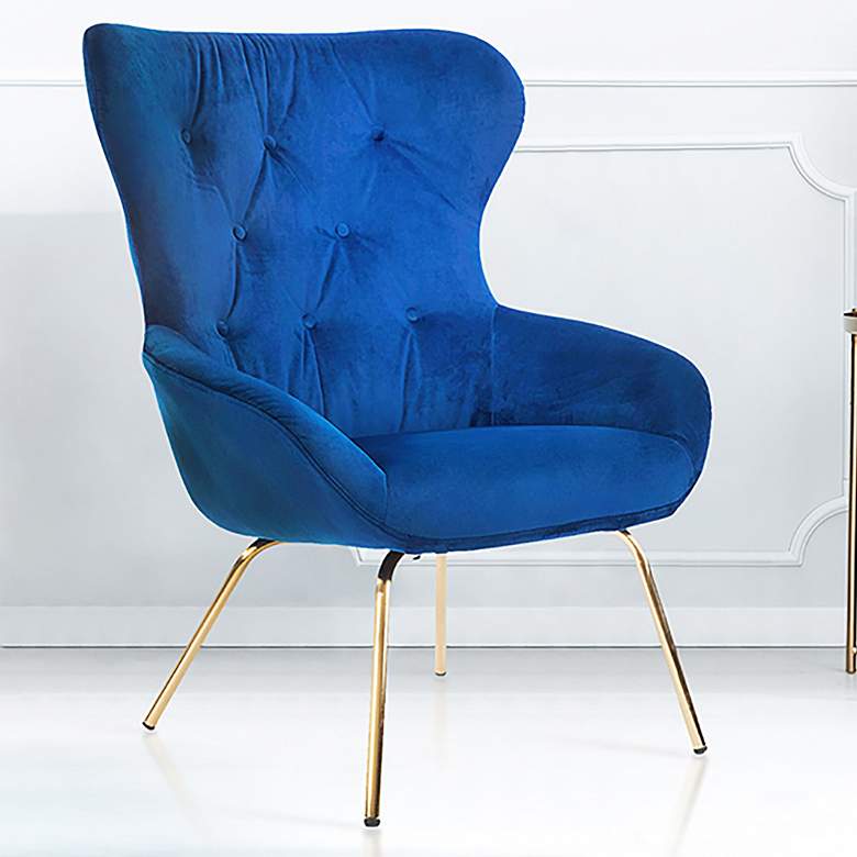 Image 1 Keelman Classic Blue Tufted Velvet Fabric Dining Chair