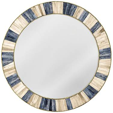 Keena Ivory and Blue 30" Round Wall Mirror